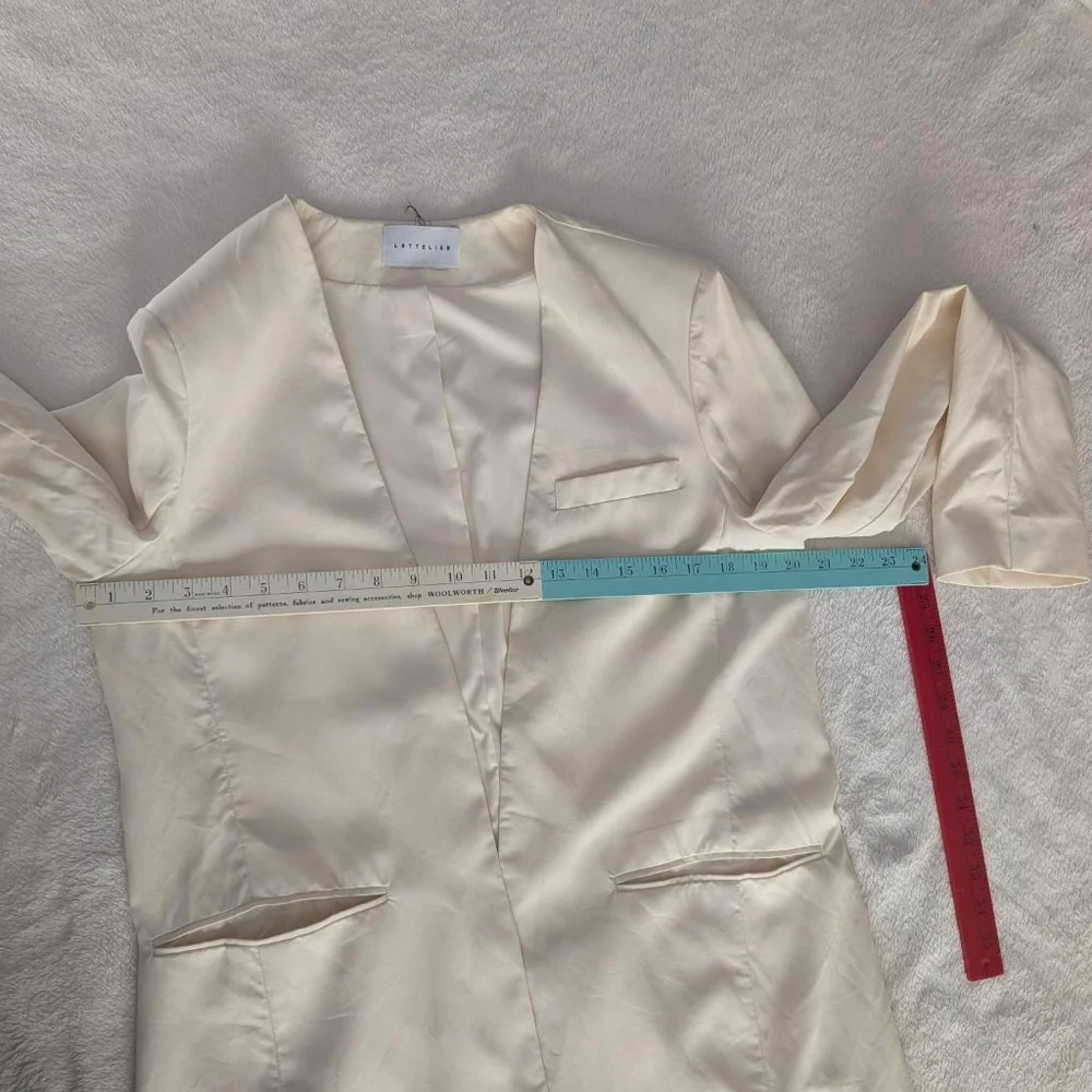Lattelier Linen Cotton Blend Cream Blazer - Large